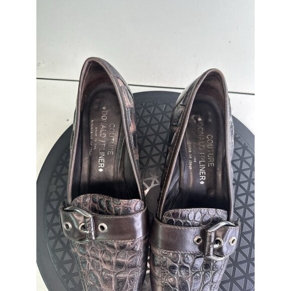 Donald J Pliner Croc Embossed Kitten Heels Brown Sz 6.5 M - Picture 2 of 8